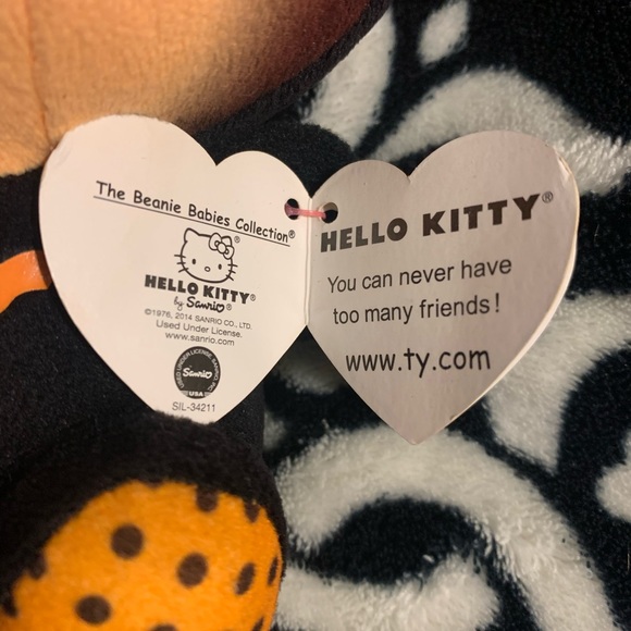 TY Hello Kitty Halloween Beanie Baby Black and Orange Bat Plush - Picture 3 of 5